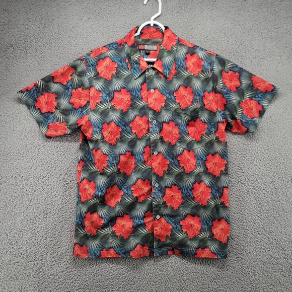 Millennium 7M shirt Mens medium Tropical Floral Short Sleeve Button Up Mesh - Picture 1 of 9